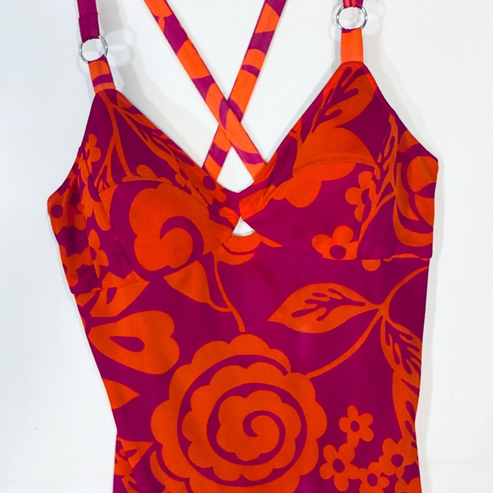 Y2K Sue Wong Silk Babydoll Slip Dress 10 Pink Orange Tropical Mod Retro 90s - Picture 5 of 15